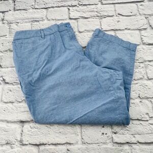 Talbots Womens Blue Linen Blend Cropped Pants Size 10W Summer Lightweight